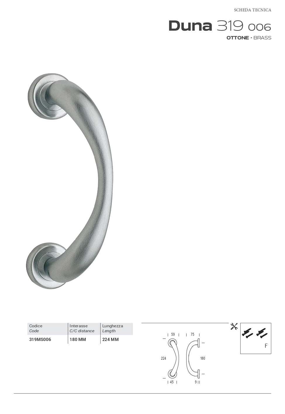 MANIGLIONE DUNA IN OTTONE BRONZO GRAFFIATO CODICE 319MS006XX08XXA
