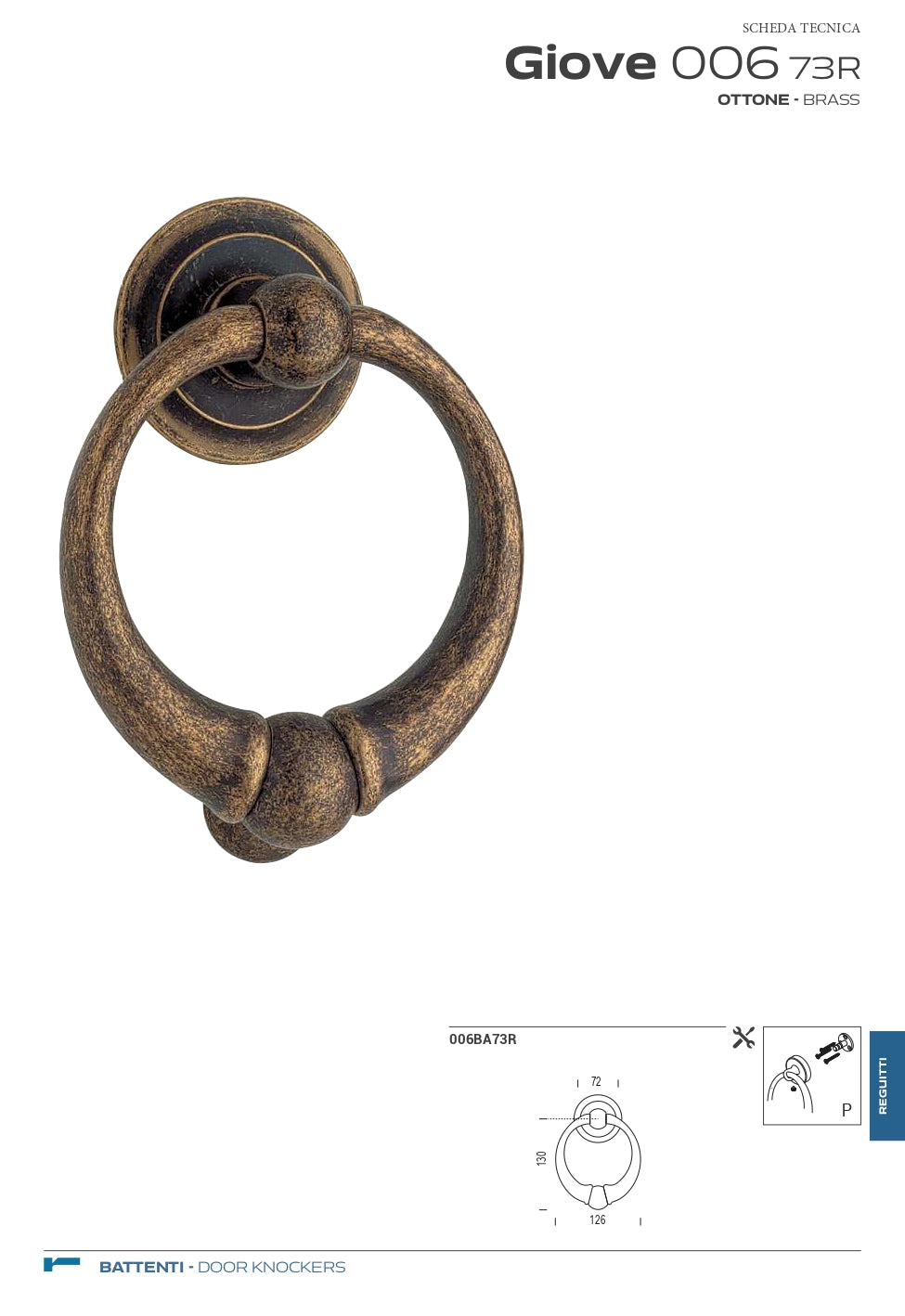 BATTENTE GIOVE IN OTTONE CON TRATTAMENTO PVD INOX CODICE 6BA60RXX98XXA