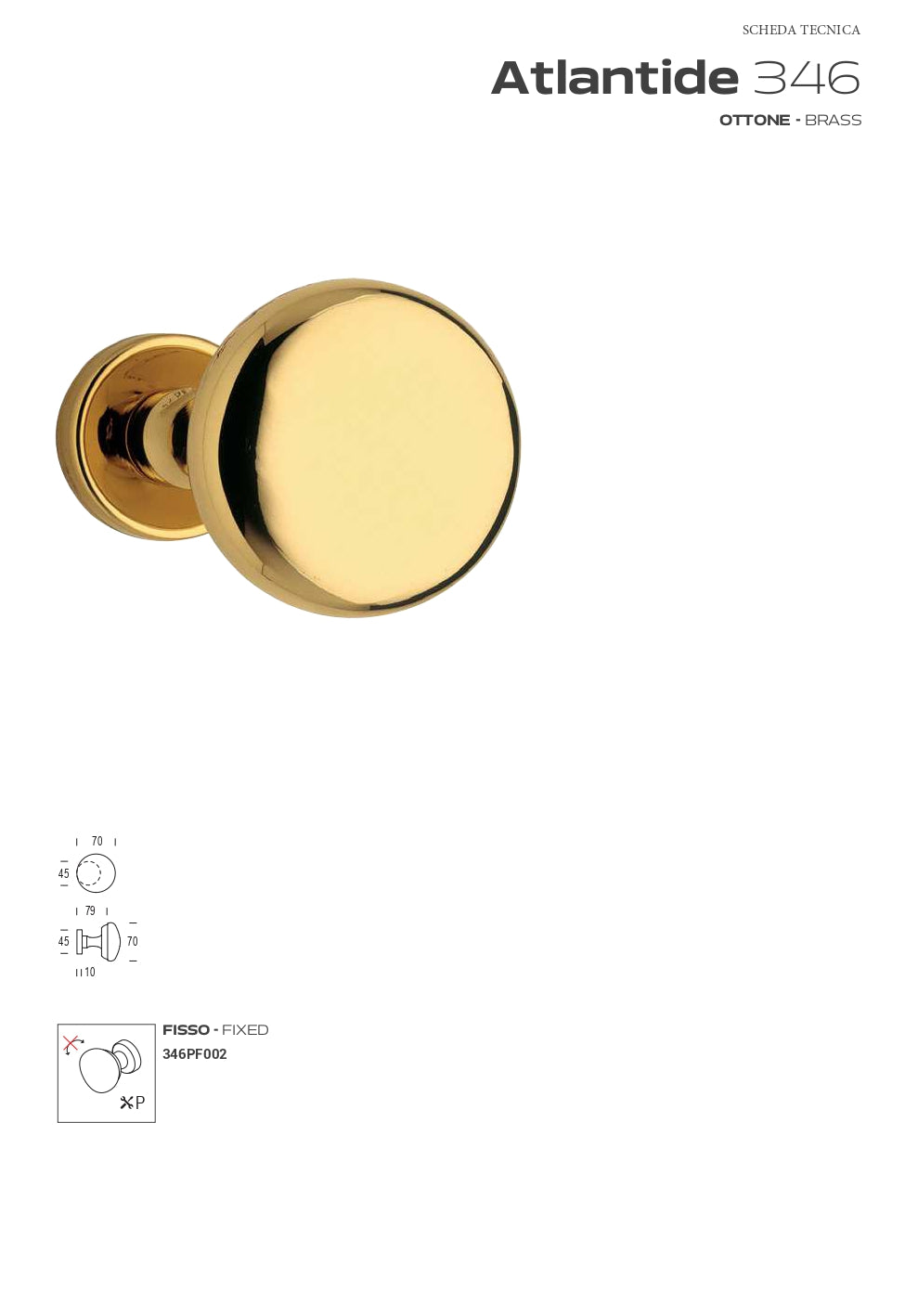 POMOLO ATLANTIDE IN OTTONE LUCIDO CON TRATTAMENTO PVD ORO CODICE  346PF002XX46FXB
